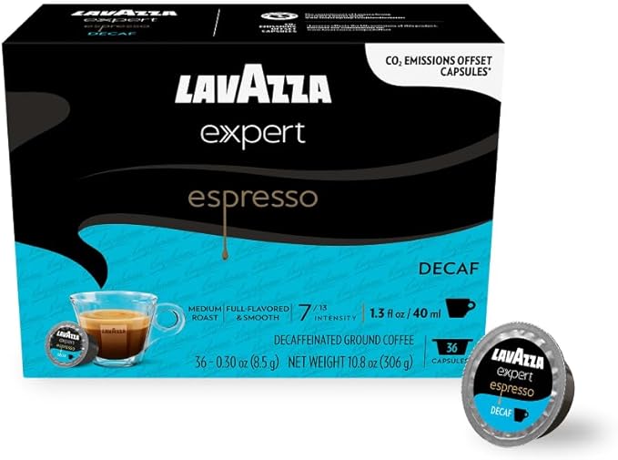 Lavazza Expert Espresso Decaf Capsules Medium Roast Arabica and Robusta Blend Compatible with Lavazza Classy Machines (36 Capsules)