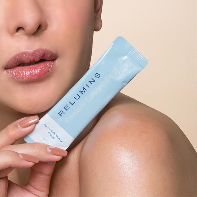 Relumins Premium Collagen &amp Gluta-1000 Bundle – 10 Blueberry Marine Collagen Sachets + 30 Vegetarian Capsules for Skin Hydration Wellness and Daily Nutrient Support