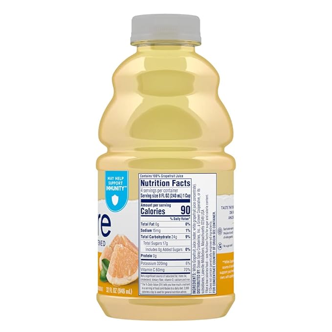 Ocean Spray® Pure Unsweetened White Grapefruit 100% White Grapefruit Juice 32 Fl Oz Bottle (Pack of 8)