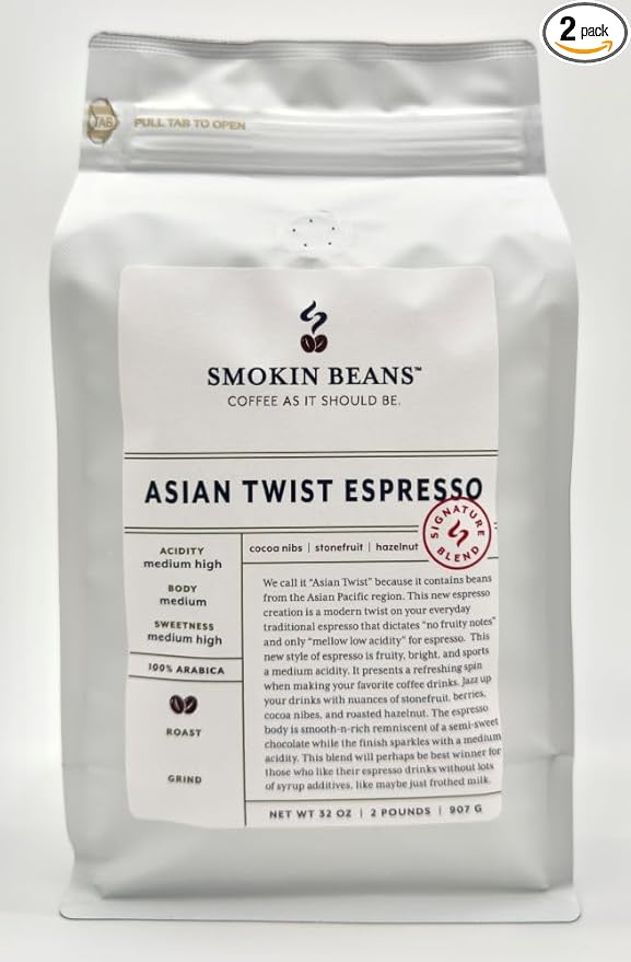 Smokin Beans 2-Pound Asian Twist Espresso Coffee Our Signature Blend Medium Roast Premium Whole Bean Specialty Coffee