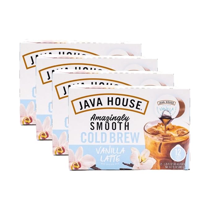 JAVA HOUSE French Vanilla Latte Cold Brew Coffee Pods (48 Count) Peel and Pour Pods Hot or Iced