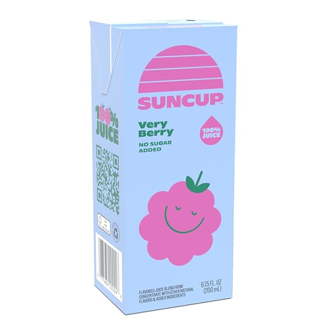 SunCup 100% Juice Boxes for Kids | No Added Sugar No Dyes No Preservatives | Trusted in Schools Across 49 States | Bulk Pack with Straw 6.75 oz (40 Pack) Very Berry