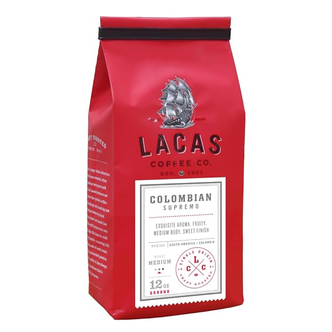 Lacas Coffee Company Medium Fine Ground Coffee 12oz Bag (2 bags Colombian Supremo)