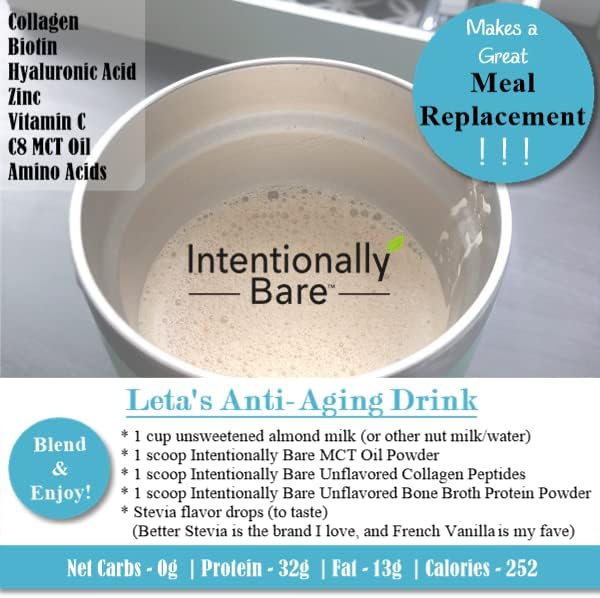 Intentionally Bare Collagen Powder Unflavored - Collagen Peptides Powder with Biotin &amp Hyaluronic Acid - Non-GMO &amp Grass Fed Collagen Protein Powder with 10g Protein - Keto Collagen Powder 40