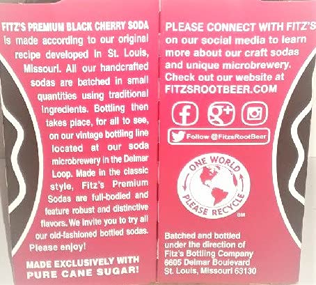 Premium Fitz's Black Cherry 12oz Glass Bottles (4 pack) Fitzs Soda pop Root Beer