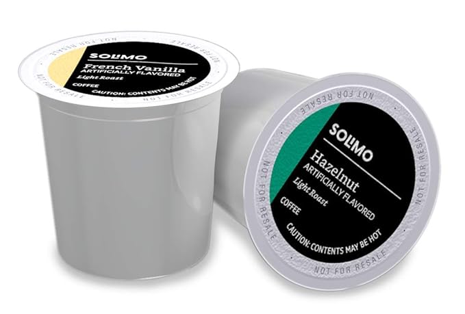 Amazon Brand - Solimo Variety Pack Light Roast Coffee Pods Hazelnut and French Vanilla Flavored Compatible with Keurig 2.0 K-Cup Brewers 100 Count
