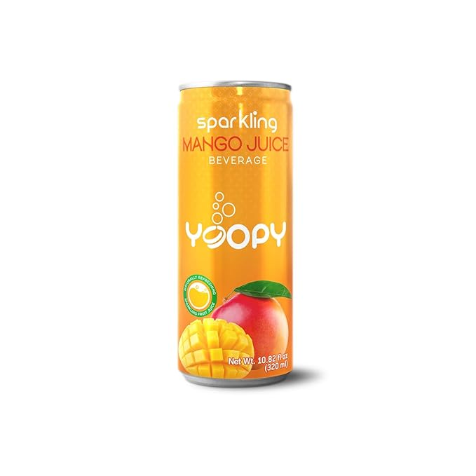 Yoopy Sparkling Mango Juice – 12-Pack (10.82 fl oz Cans) – 55% Mango Juice – No Added Sugar – Natural Hydration with Tropical Flavor – Ideal for Refreshing Moments