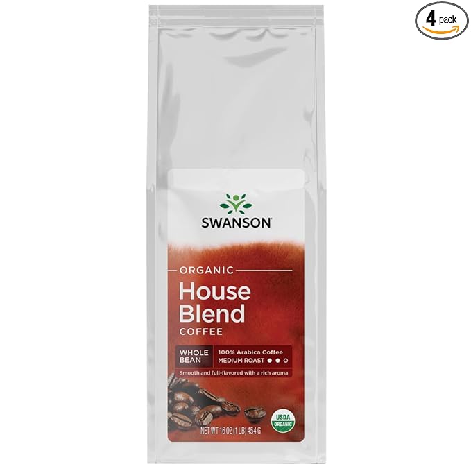 Swanson House Blend Whole Bean Organic Coffee - Medium 16 Ounce (1 lb) (454 g) Pkg