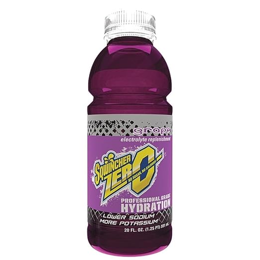 Sqwincher Zero Activity Drink Bottles | Grape Flavored | Sugar Free | Low Calorie | Low Sodium | Ready-To-Drink | Electrolyte Replenishment Hydration Drink | 20 oz (Case of 24)