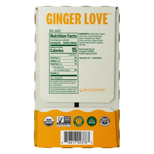 Variety Pack Of 12 | ( Organic Ginger Love Cold Pressed Lemon Ginger Apple  10.5 oz 6-count ) &amp ( Organic Uber Greens Cold Pressed 1 Serving of Fruits and Vegetables  10.5 oz 6-count ) | Pl