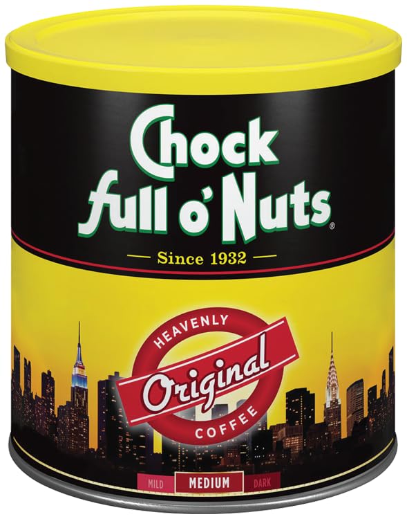Chock Full o' Nuts Heavenly Original Ground Coffee – Premium Beans in Recyclable Steel Can – Rich Flavor &amp Aroma Medium Roast – Perfect for Drip Pour-Over Percolator – 30.5 Oz Can Pack of 6