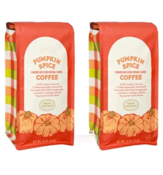 Pumpkin Spice Coffee 100% Arabica Ground Coffee Medium Dark Roast14oz each Pack of 2