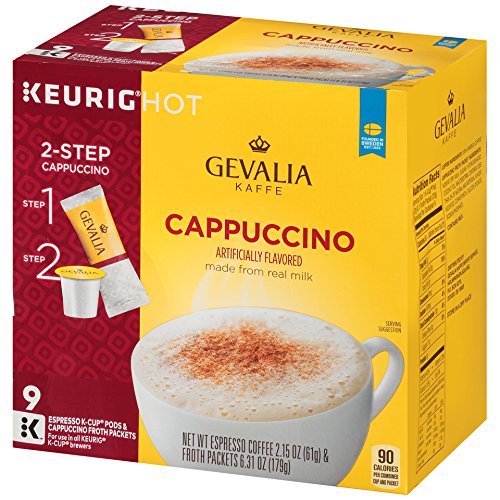 Gevalia Cappuccino K-CUP Pods and Froth Packets 9 Count (Pack of 6)