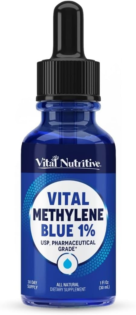 Vital Methylene Blue Drops 1% – Pharmaceutical Grade Methylene Blue for Humans Supports Cellular Energy &amp Cognitive Balance Vegan Non-GMO – 1 fl oz (30 mL)