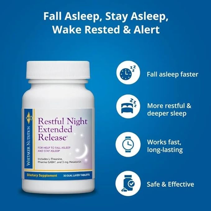Dr. Whitaker Restful Night Extended Release Melatonin Sleep Aid Helps You Fall Asleep and Stay Asleep Longer with Dual-Layer Extended Release Technology 30 Tablets (30-Day Supply)
