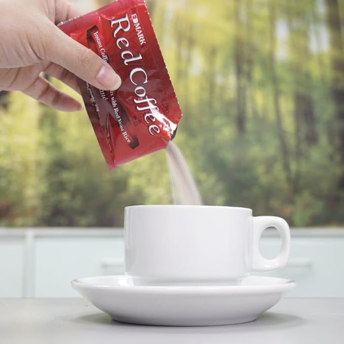 EDMARK Red Coffee - ZERO Sugar | Organic Instant Coffee w/Rose Petal Extract | Aromatic Red Coffee Pods for Daily Energy Focus Wellness &amp Coffee Lovers | 15g x 20 Convenient Sachets