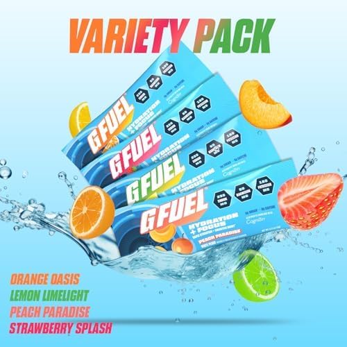G Fuel Electrolytes Powder for Instant Hydration and Focus Sugar Free Electrolytes Variety Pack of Lemon Orange Peach Strawberry Flavors Nootropic Drink Mixes To Sharpen Mental Focus 20 Servings