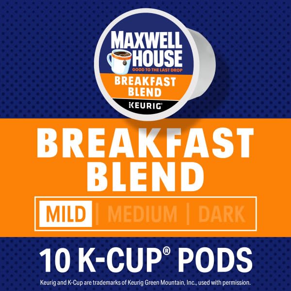 Maxwell House Breakfast Blend Mild Roast K-Cup Coffee Pods 10 CT (Pack of 6)
