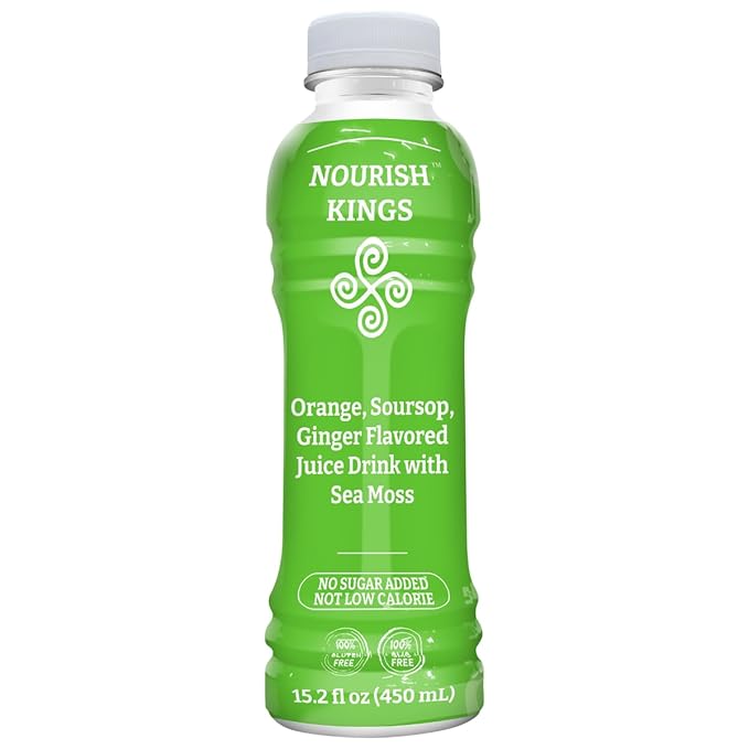 Nourish Kings- Sea Moss drink with Soursop Ginger &amp Orange juice No Added Sugars or Preservatives 12 pack of 15.2 Fl oz Bottles