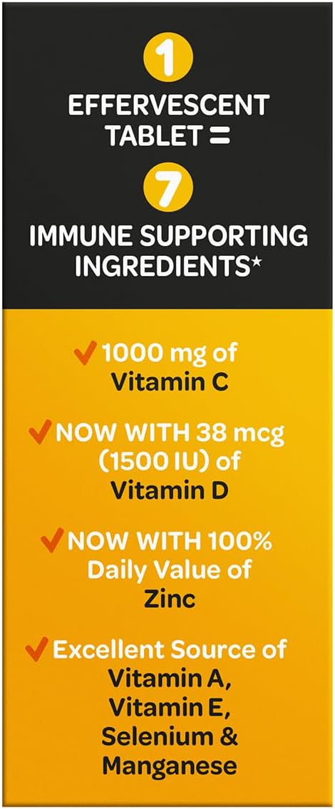 Airborne 1000mg Vitamin C + Zinc Sugar Free Multivitamin Immune Support Effervescent Fizzy Drink Tablets Zesty Orange Flavor with Powerful Antioxidants Vitamins A C &amp E 30 Tablets (3 Pack)