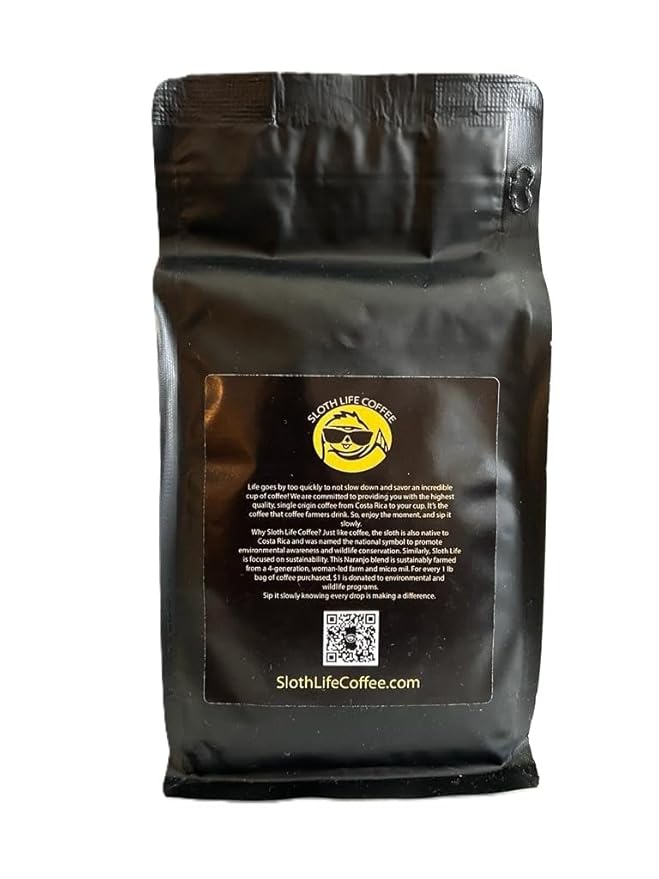 Sloth Life Coffee Whole Bean Costa Rica Naranjo Blend Medium Roast 1 Lb