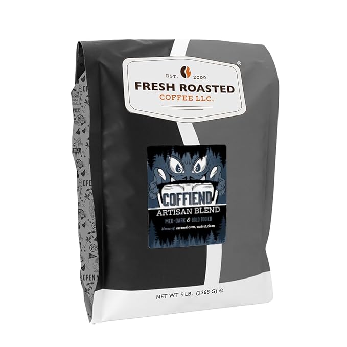 Fresh Roasted Coffee Coffiend 5 lb (80 oz) Med-Dark Roast Kosher Whole Bean