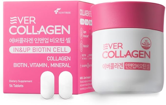 Ever Collagen in&ampUP Biotin Cell Low Molecular Marine Fish Collagen Peptides Tablets with Vitamin Selenium Supplements - Healthy Skin Hair Nail for Women - Antioxidant Supplement