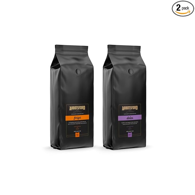 Abbotsford Road - Specialty Coffee Variety Pack Espresso Gourmet Roasted Coffee Beans Ideal for Cold Brew Drip Aeropress Pour Over or Percolator Includes Two 12oz Bags (Forza | Dolce Whole Bean
