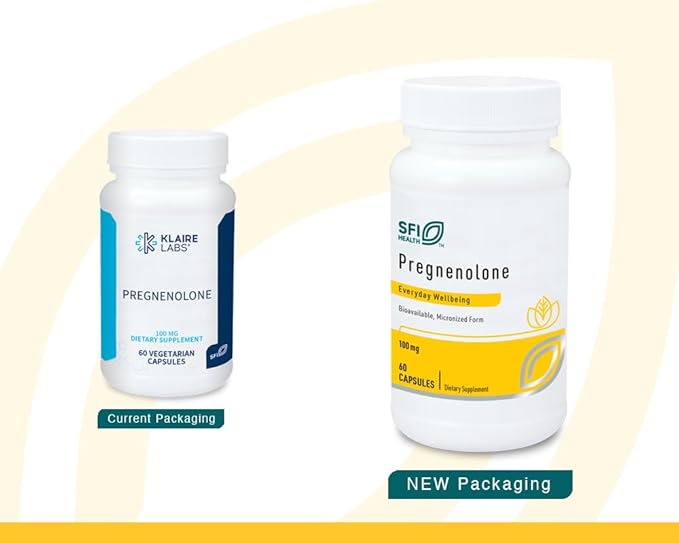 Klaire Labs SFI Health Pregnenolone - May Support Memory Mood &amp Energy for Adults - 100mg Derived from Wild Yam - Bioavailable &amp Micronized for Enhanced Absorption - Hypoallergenic (60 Capsul
