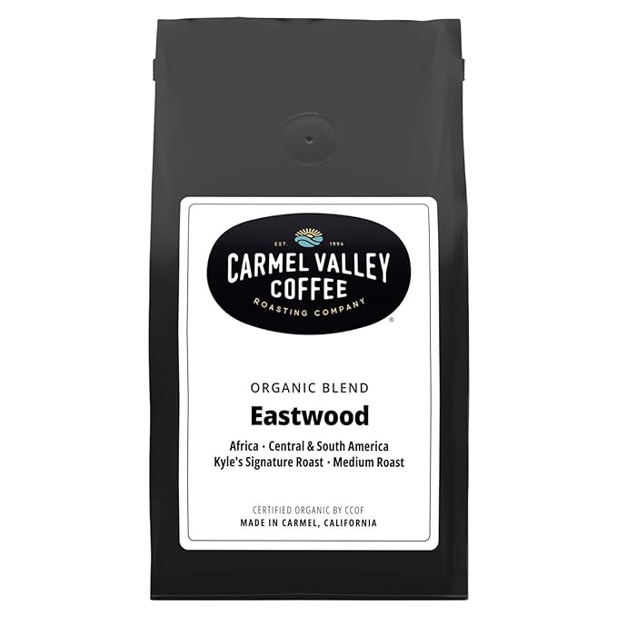 Carmel Valley Coffee Roasting Eastwood Organic Medium Roast Coffee – Whole Bean and Fresh Roasted - Dark Chocolate Ripe Berry and Toasted Almond Notes 12 Oz Bag
