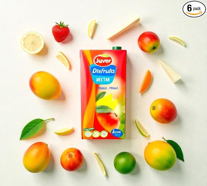 Juver Disfruta Sugar-Free Spanish Mango Fruit Drink 2 Liters (67.6 fl oz).Natural Fruit nectar No Added Sugars 6 Pack Box Delicious Healthy Mango Nectar Drink – Made from Premium Sun-Dried Spanish