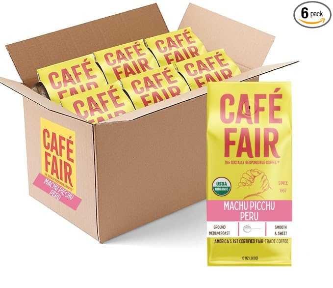 Café Fair Machu Pichu Peru | Organic Fair Trade Certified Coffee | Ground | Medium Roast | 10 oz | PACK OF 6