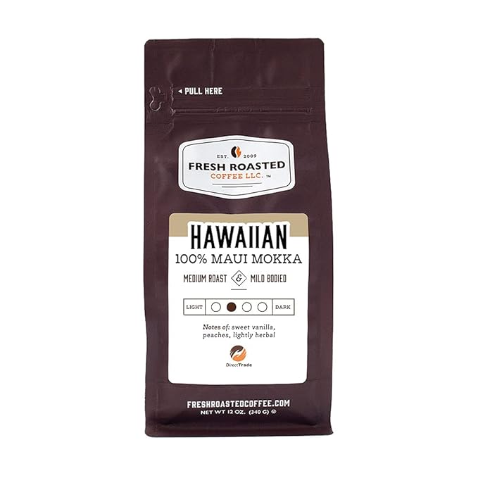 Fresh Roasted Coffee Hawaiian Maui Mokka 12 oz Medium Roast Kosher Whole Bean