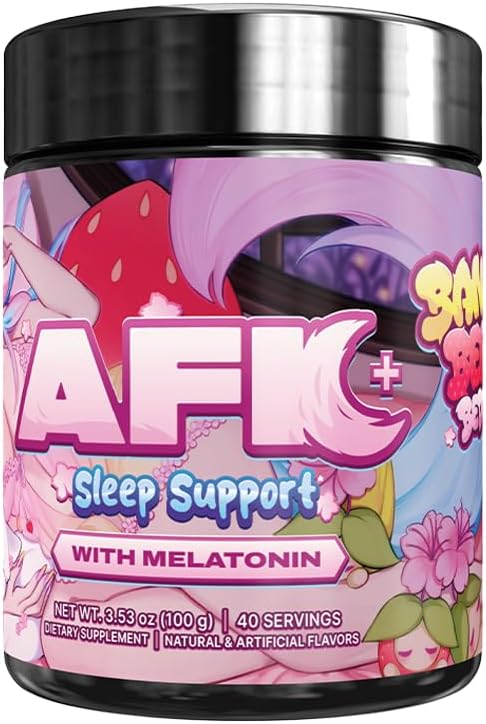 Gamer Supps AFK+® (with Melatonin): Bananaberry Bedtime by Silvervale - 40 Servings - Keto Friendly Magnesium-Focused Sleep Support Supplement Apigenin Sugar Free