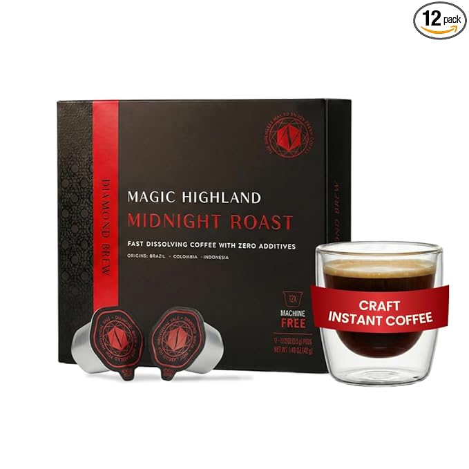 Luxury Dark Roast - 162mg Caffeine Hot or Iced Craft Instant Coffees Cold Brew Coffee Double Shot Espresso 12 Counts 100% Arabica Sugar Free No Additives - Original Diamond Brew (12)