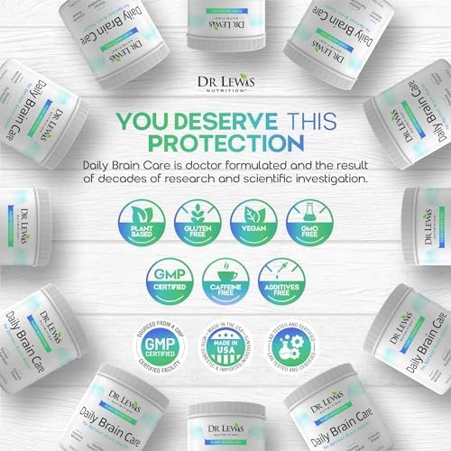 Brain Supplements for Memory and Focus – Dr Lewis Daily Brain Care Powder with Aloe Vera – Plant-Based Nootropic and Energy Supplement for Brain Fog Mental Clarity and Immune Support – Powder 150g
