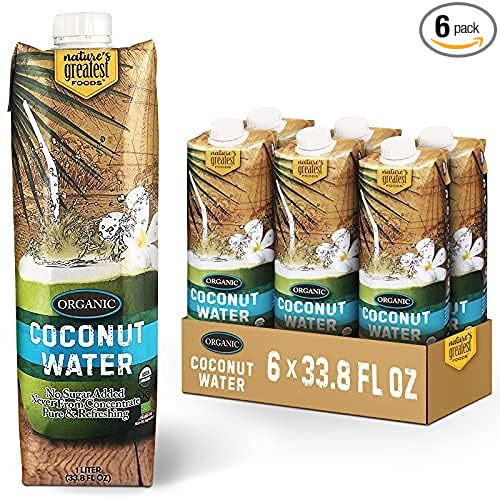 Nature's Greatest Foods Organic Coconut Water USDA Organic Certified No Sugar Added Never from Concentrate Pure &amp Refreshing 33.8 fl oz (Pack of 6)