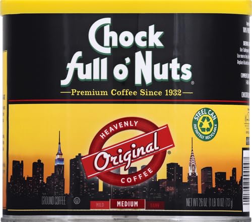 Chock Full o’Nuts Original Roast Ground Coffee Medium Roast – Coffee Beans – Smooth Full-Bodied Medium Blend with A Rich Flavor (26 Oz. Can) (Pack of 2)