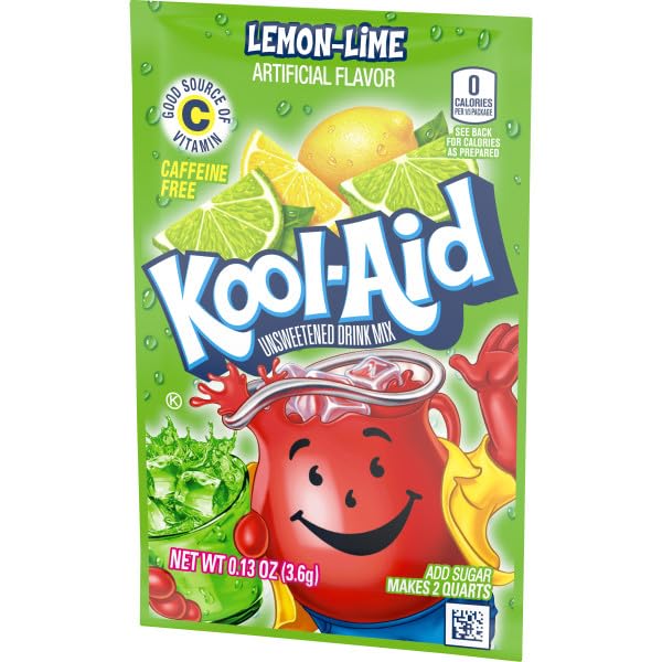 Kool-Aid Unsweetened Lemon Lime Artificially Flavored Powdered Soft Drink Mix 0.13 oz Packet (Pack of 48)