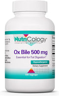 NutriCology Ox Bile 500 mg - Supports Fat Digestion - Delivers 500 mg Concentrated Bile Salts per Serving - Hypoallergenic &amp Vegetarian - 180 Servings - 180 Capsules