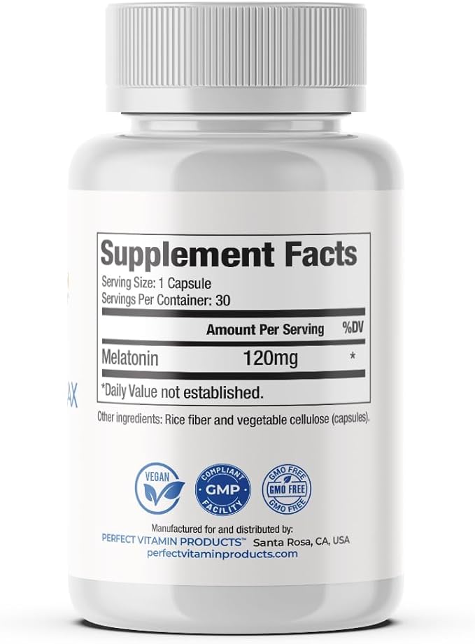 120mg Extra Strength Melatonin MAX - Single Capsule Dose - High Dosage Melatonin Ensures Ampifly Supply Of This Important Hormone - 100% Drug-Free Vegan Non-GMO Gluten-Free (2-Pack)