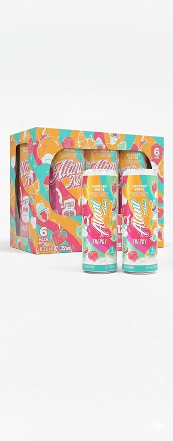 Alani Sherbet Swirl Energy Drinks sugar free low calorie energy drinks 12 Fl Oz Cans (Pack of 6)