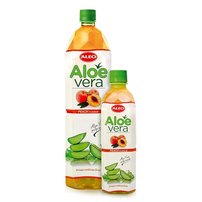 ALEO 0.5L x 24 Premium Peach Aloe Vera Drink - Natural No Preservatives No Artificial Colors Superior Taste Award 2025
