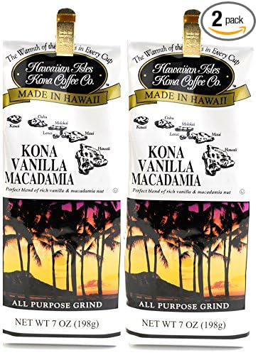 Hawaiian Isles Kona coffee vanilla macadamia nut (7oz) X2 Hawaiian Isles Kona Coffee Vanilla Macadamia Nut