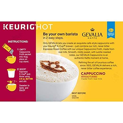 Gevalia Cappuccino Keurig K Cup Pods with Froth Packets 5.98oz (24 Count 4 Boxes)