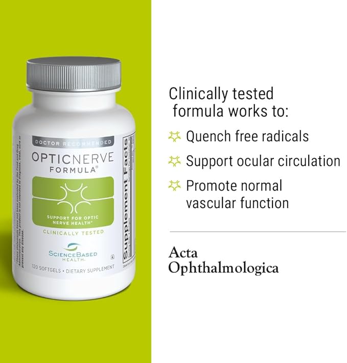 ScienceBased Health Optic Nerve Formula – Clinically Tested Eye Supplement Supports Nerve Function &amp Ocular Circulation – Omega-3s CoQ10 Alpha Lipoic Acid B Vitamins – 30-Day Supply