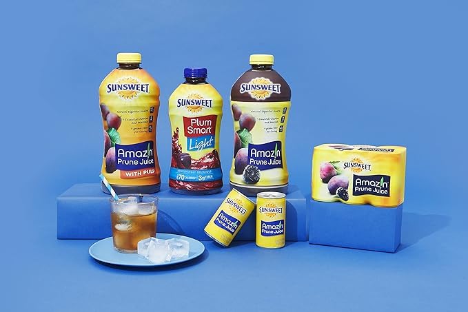 Sunsweet Amazin Prune Juice with Pulp - 32 oz Bottle - Pack of 2 - Fat Free - Gluten Free - Vegan - High in Natural Minerals and Dietary Fiber - Natural Digestive Help