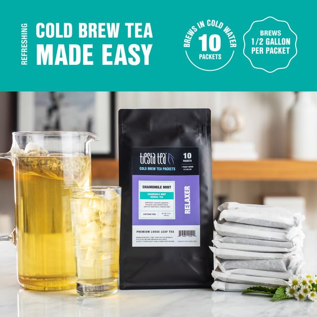 Tiesta Tea - Chamomile Mint Cold Brew Loose Leaf Premium Blend Non-Caffeinated Iced Tea 10 Cold Brew Packets Makes One 64oz Pitcher