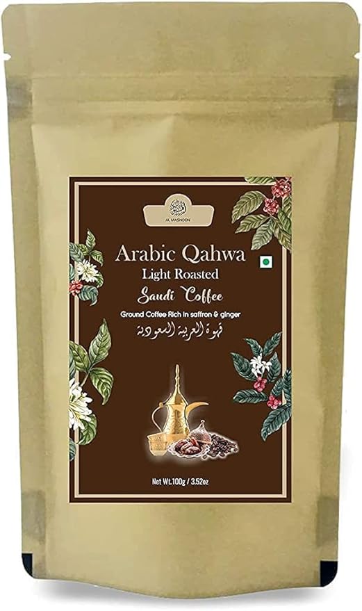 CROW AL MASNOON Saudi QAHWA Medium Roasted Saudi Coffee | Ground Coffee Rich in Saffron &amp Ginger 100 GMS