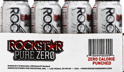 Rockstar Pure Zero Energy Drink 0 sugar 0 calories with Caffeine and Taurine 16oz (Packaging May Vary) Punched 384 Fl Oz (Pack of 24)